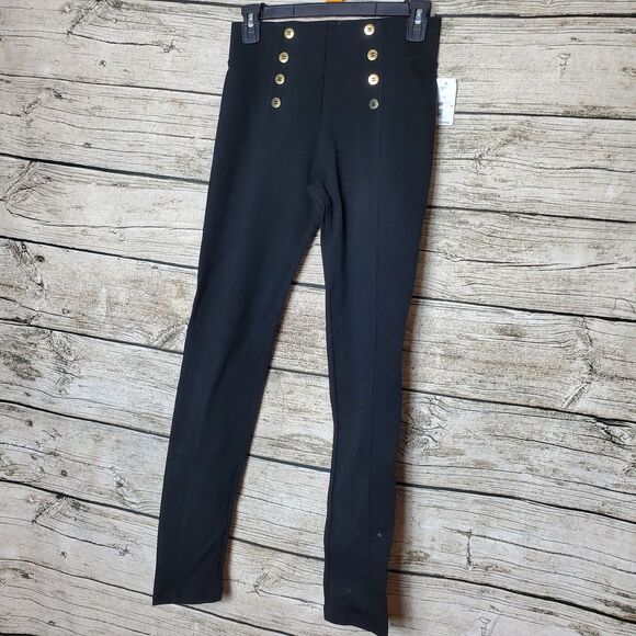 Mine Black Ponte Knit Leggings Sailor Style Buttons Size Small NWT - Picture 1 of 7
